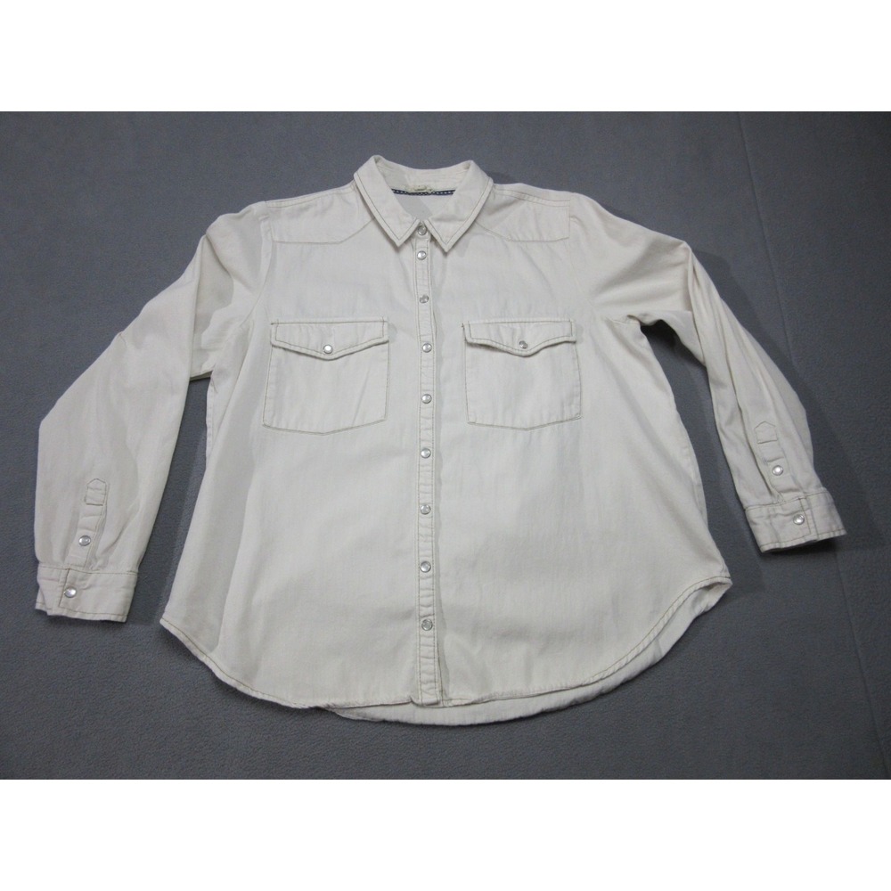 Pilcro Shirt Womens Large White Pearl Snap Denim Western Flap Pockets Cowgirl